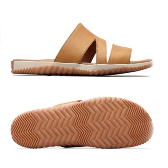 Sorel Shoes - Sorel Leather Out N About Plus Slide Sandal Camel